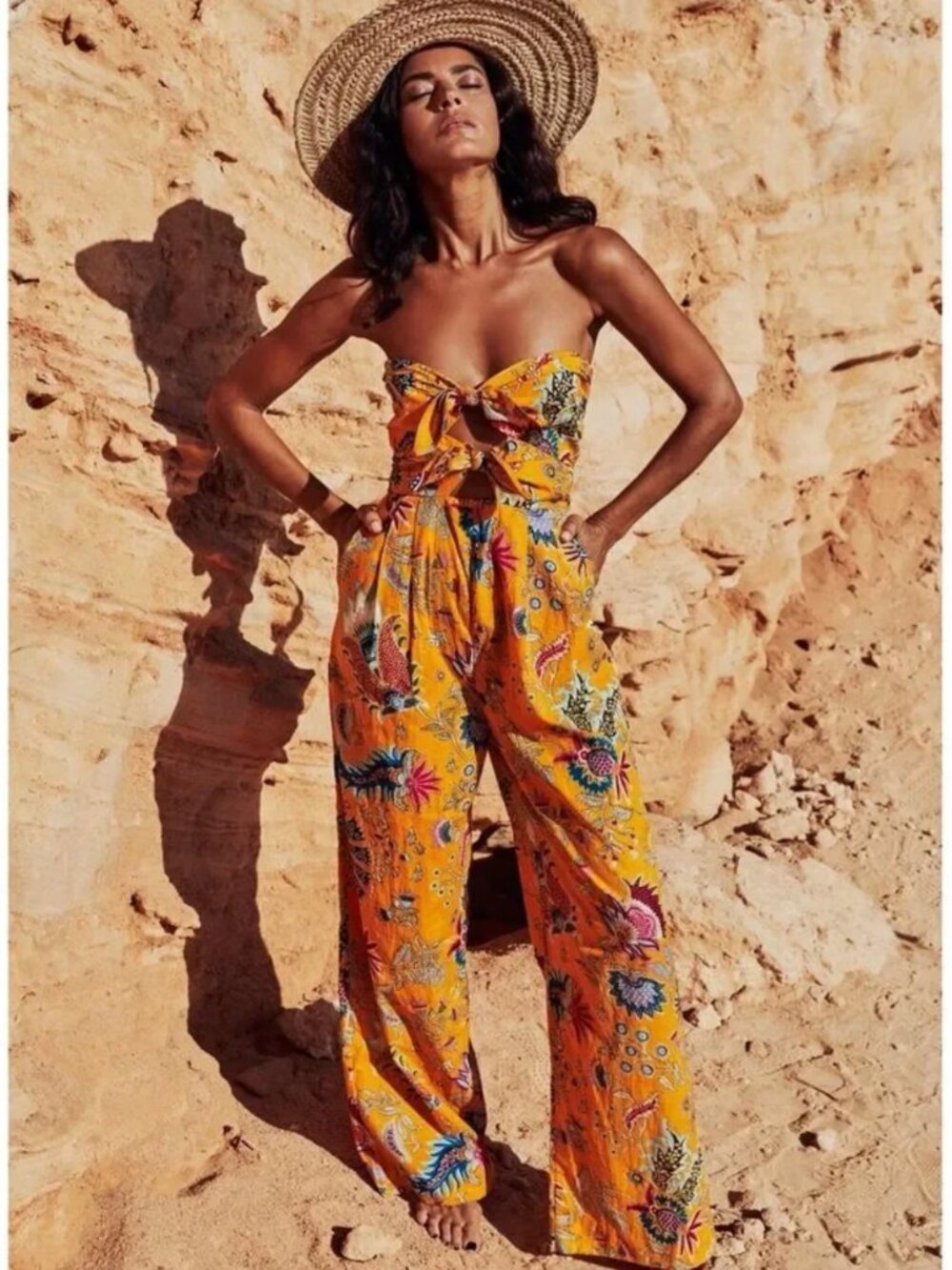 Charina Sarte Talaia Ribbon Jumpsuit | Medium | Cotton Strapless Cutout Print